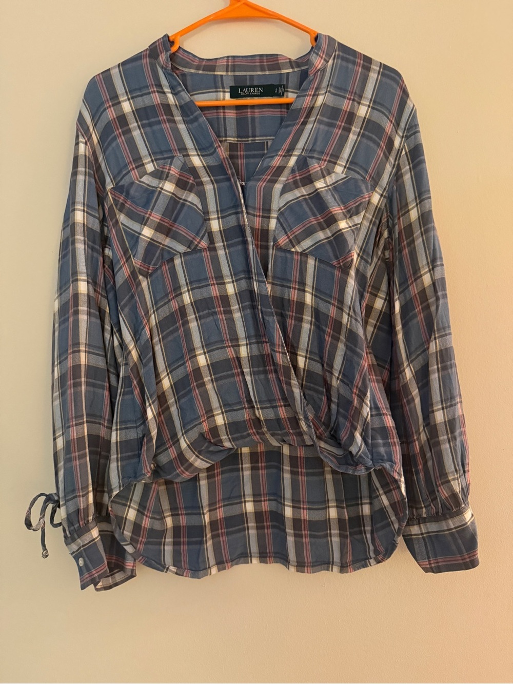 Lauren Ralph Lauren Plaid Surplice Wrap Blouse - Size L
